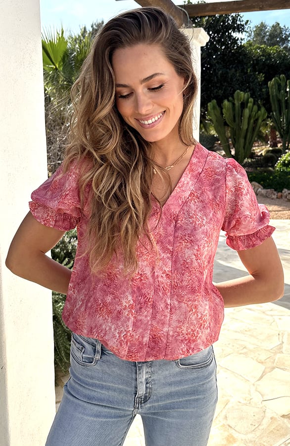 V-hals Pofmouw Top Print Roze – tops, foto 8