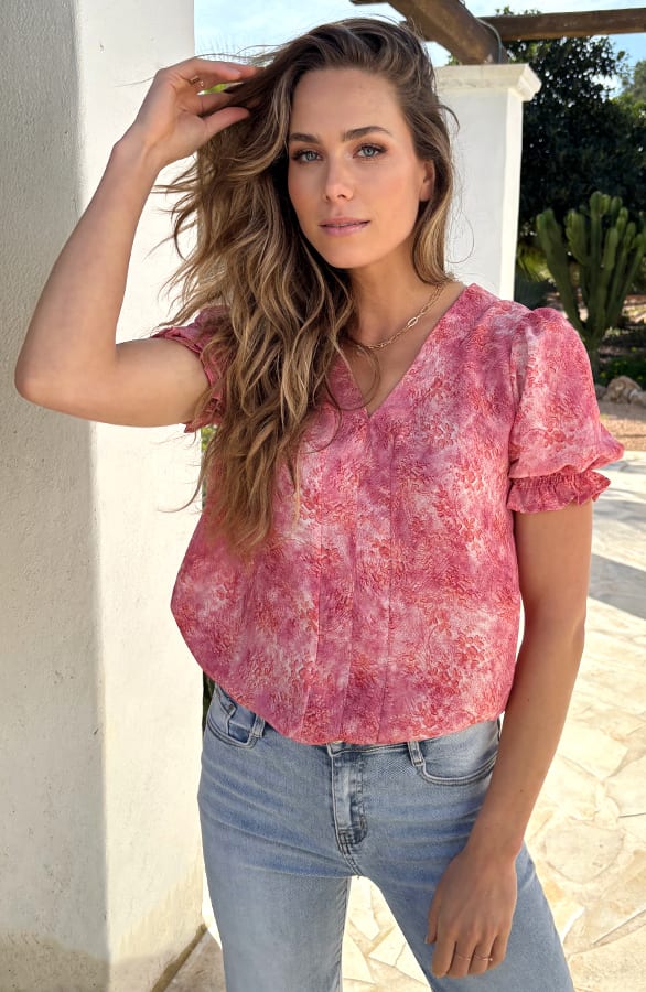 V-hals Pofmouw Top Print Roze – tops, foto 5