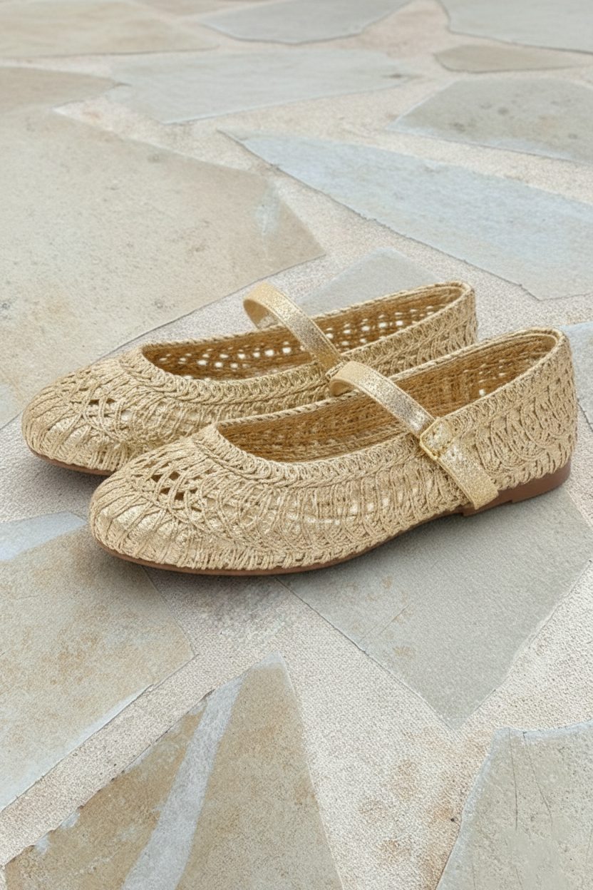 Woven Flats Gold – alle schoenen, foto 3