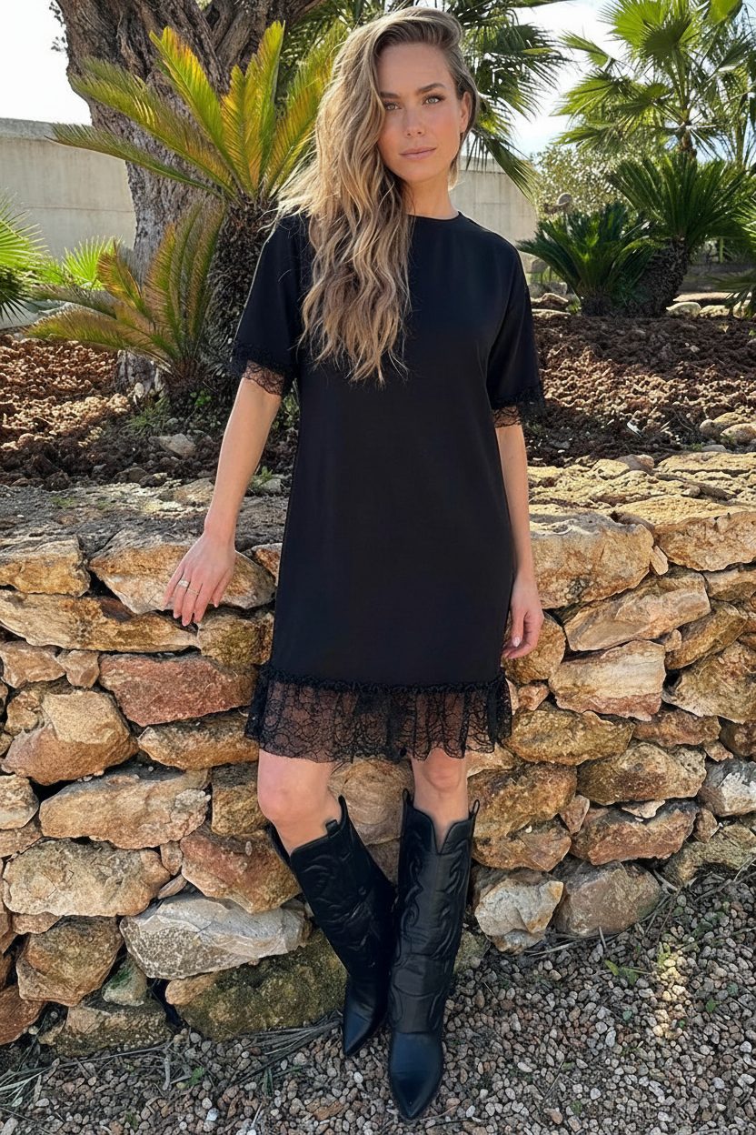 Lace T-Shirt Kleid Black, Kleider, Foto 4