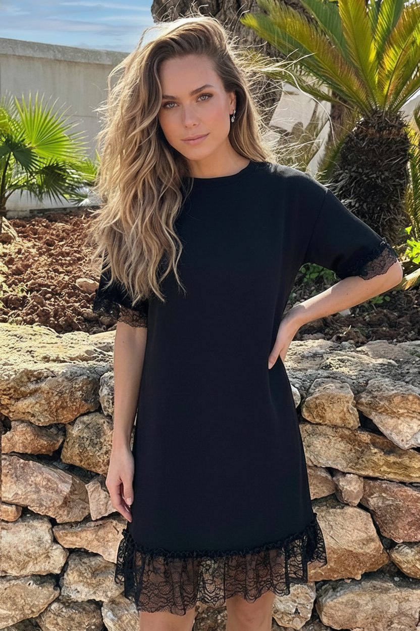 Lace T-Shirt Kleid Black, Kleider, Foto 5
