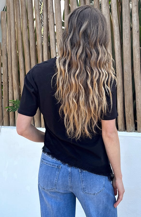 Asymmetrisches Lace T-Shirt Schwarz, Tops, Foto 3