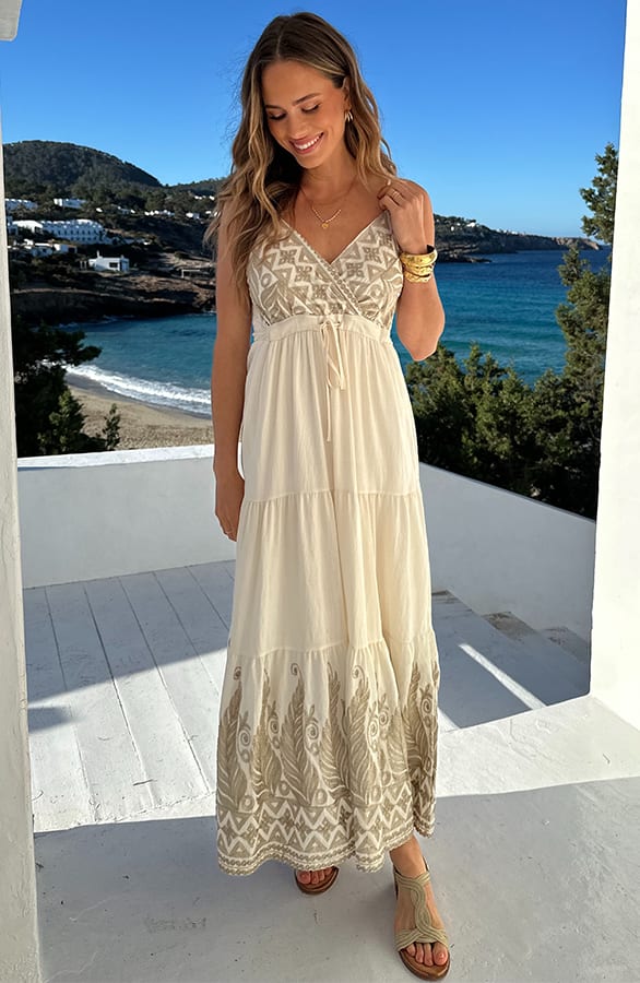 Bohemian Maxi Jurk Creme Met Geborduurde Details – jurken, foto 8