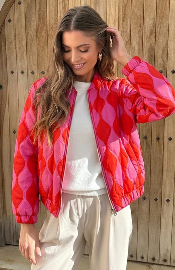 Bomber Jacket Classic Print Fuchsia Red – jassen, foto 2
