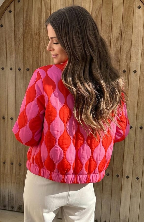 Bomber Jacket Classic Print Fuchsia Red – jassen, foto 3