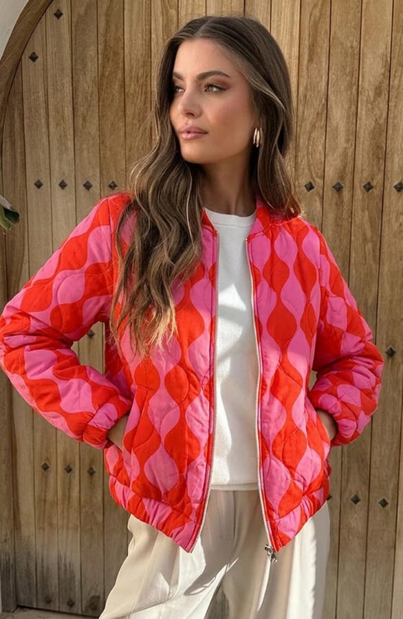 Bomber Jacket Classic Print Fuchsia Red