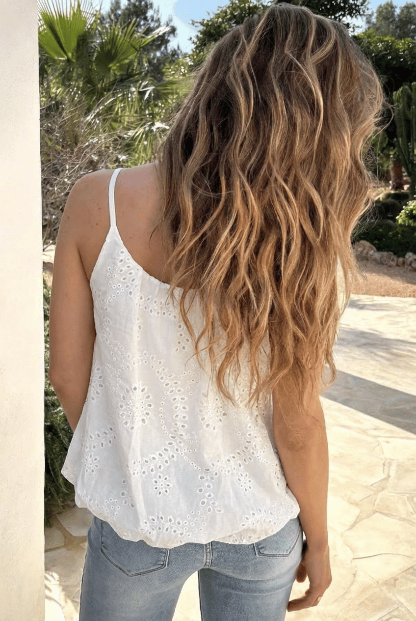 Balloon Embroidery Spaghetti Top Ecru – tops, foto 2