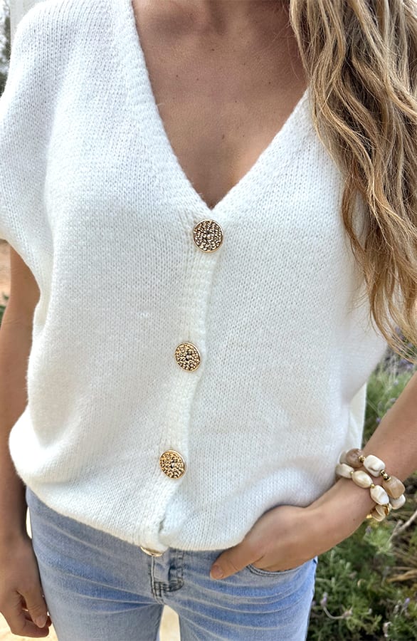 Cardigan Short Sleeve Ecru – truien, foto 4
