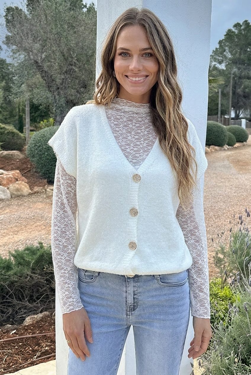 Cardigan Short Sleeve Ecru – truien, foto 6