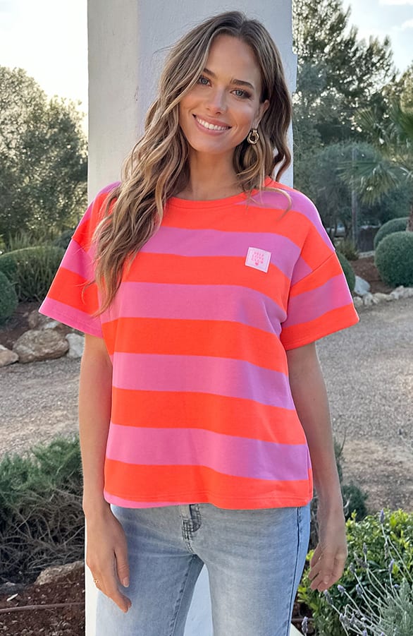 Casual Gestreept Shirt Dames Katoen Orange Roze – tops, foto 7