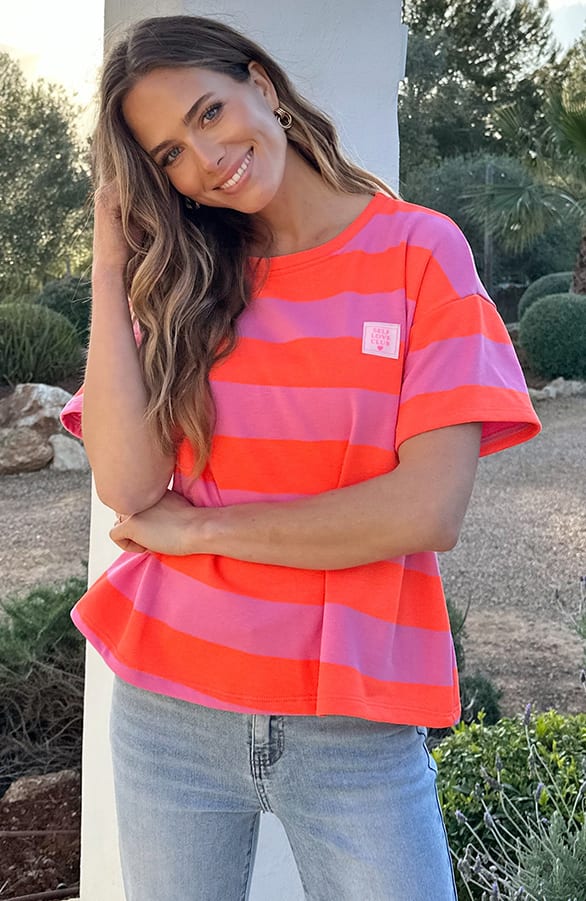 Casual Gestreept Shirt Dames Katoen Orange Roze – tops, foto 5