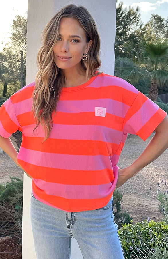 Casual Gestreept Shirt Dames Katoen Orange Roze – tops, foto 6