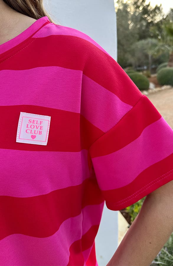 Casual Gestreept Shirt Dames Katoen Rood Roze – tops, foto 4