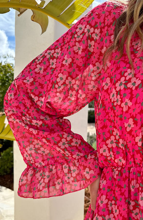 Chiffon Bloemenprint Jurk Roze – jurken, foto 5