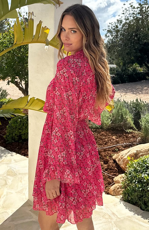 Chiffon Bloemenprint Jurk Roze – jurken, foto 4