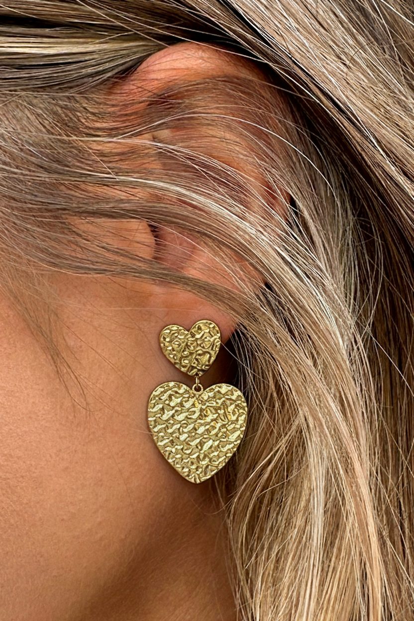 Chunky Double Hearts Oorbellen Goud – alle accessoires, foto 2