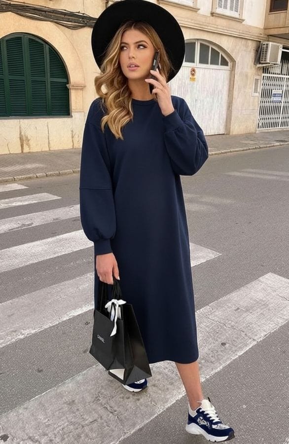 Comfy Oversized Sweater Dress Marine – jurken, foto 1