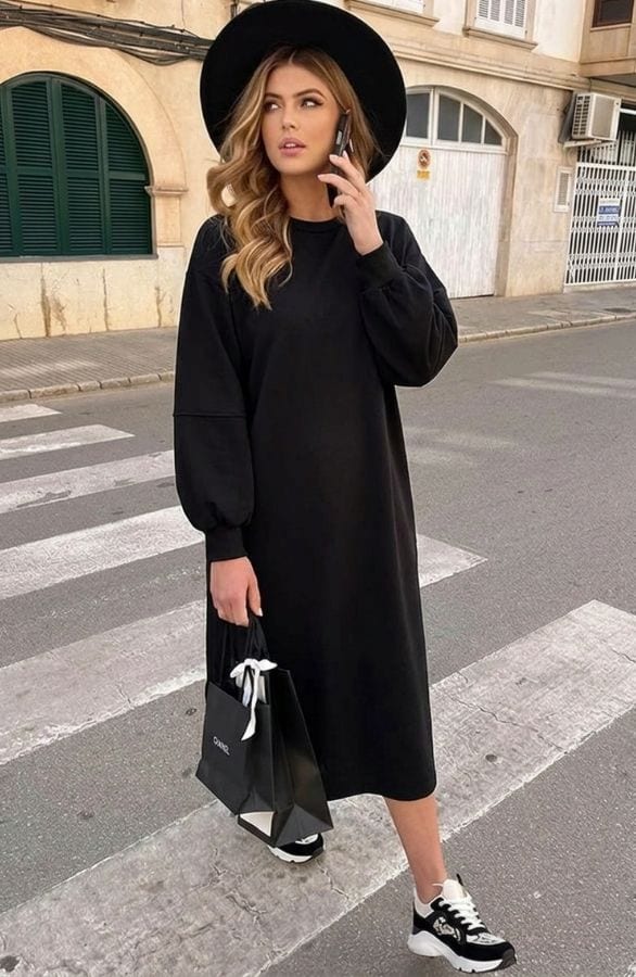 Comfy Oversized Sweater Dress Zwart – jurken, foto 5