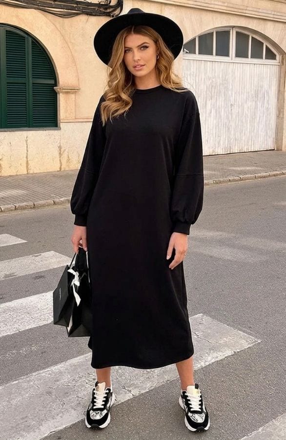 Comfy Oversized Sweater Dress Zwart
