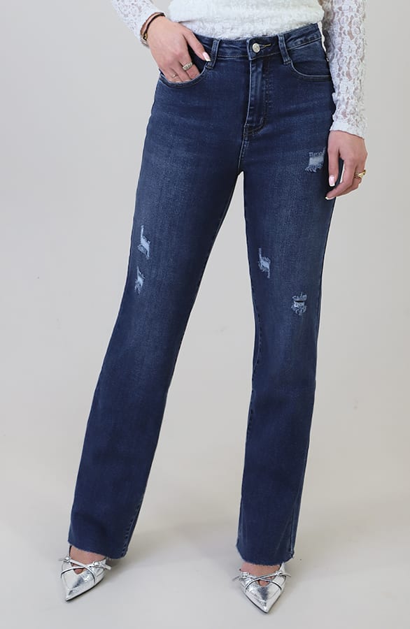 Damaged Wide Leg Jeans Dark Blue Stretch FMH – spijkerbroeken, foto 2
