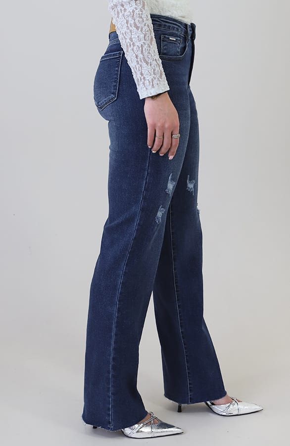 Damaged Wide Leg Jeans Dark Blue Stretch FMH – spijkerbroeken, foto 5