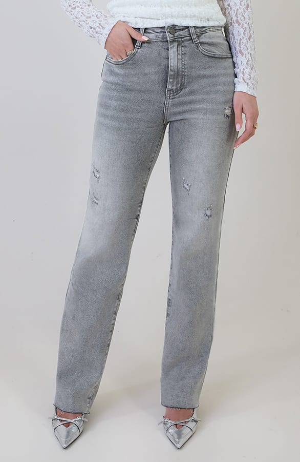 Damaged Wide Leg Jeans Grey Stretch FMH – spijkerbroeken, foto 2