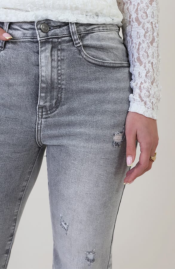 Damaged Wide Leg Jeans Grey Stretch FMH – spijkerbroeken, foto 4