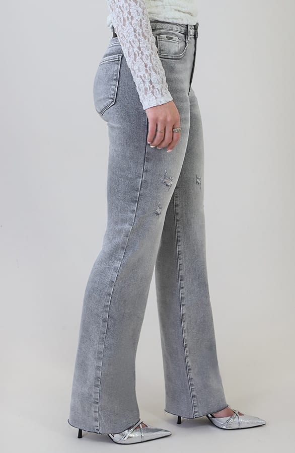 Damaged Wide Leg Jeans Grey Stretch FMH – spijkerbroeken, foto 5