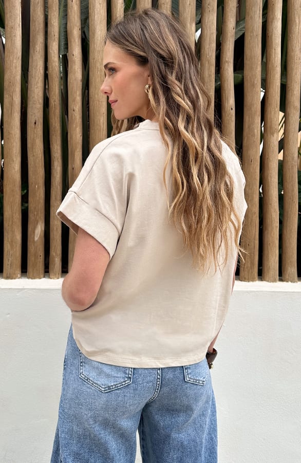 Dames Loose Fit T-Shirt Katoen Beige – tops, foto 5