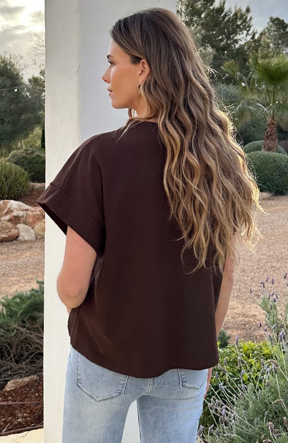 Dames Loose Fit T-Shirt Katoen Choco – tops, foto 4