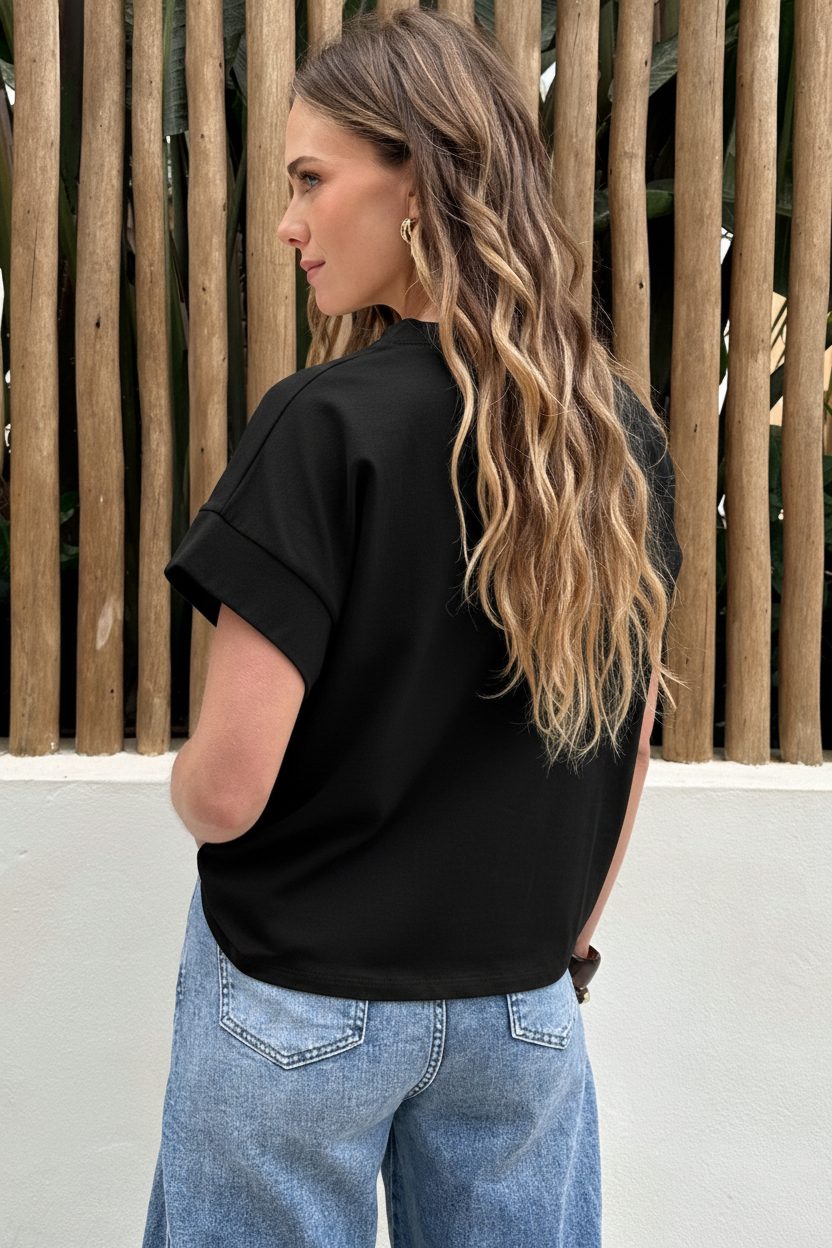 Dames Loose Fit T-Shirt Katoen Zwart – tops, foto 4