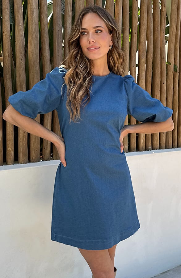 Denim Jurk Met Pofmouwen – jurken, foto 6