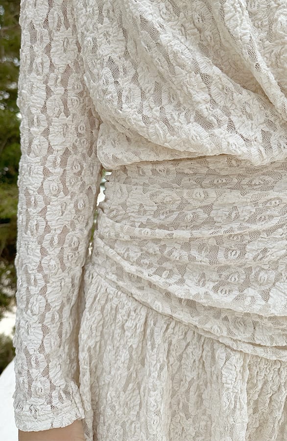 Draped Lace Ruffle Jurk Beige – jurken, foto 4