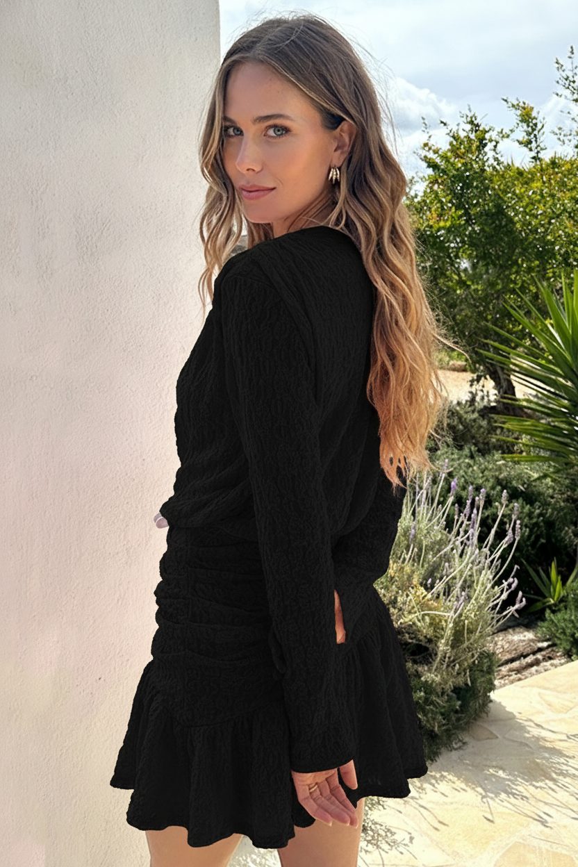 Draped Lace Ruffle Jurk Zwart – jurken, foto 3