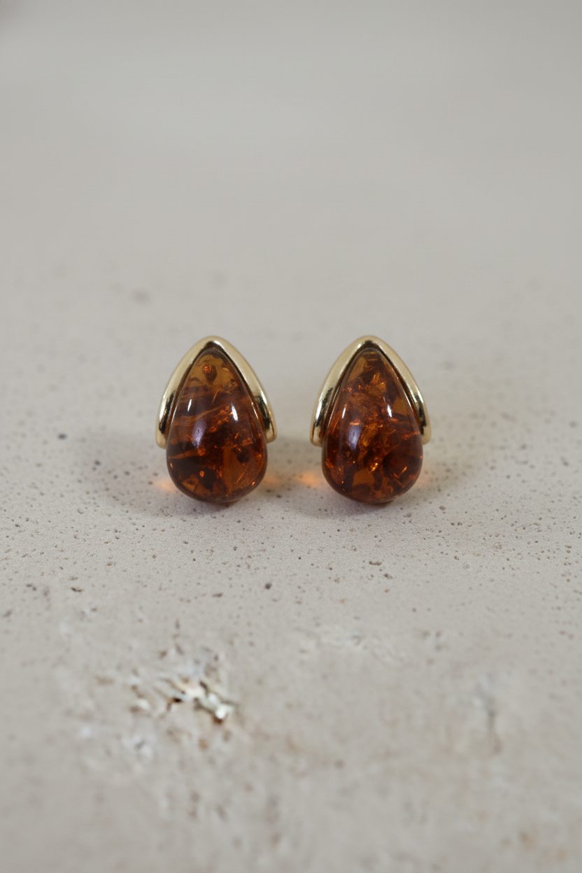 Druppel Oorbellen Dames Goud Bruin Marble