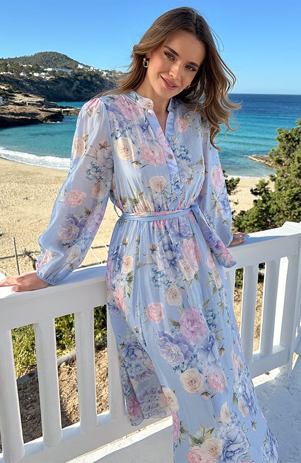 Elegante Jurk Bloemenprint Baby Blue – jurken, foto 3