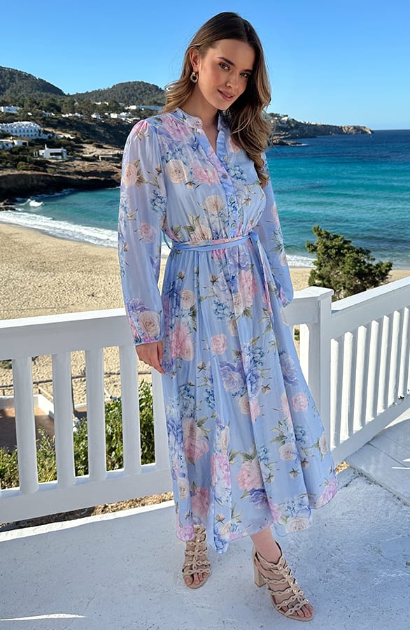Elegante Jurk Bloemenprint Baby Blue – jurken, foto 6