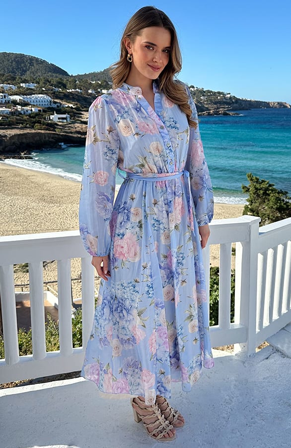 Elegante Jurk Bloemenprint Baby Blue – jurken, foto 8