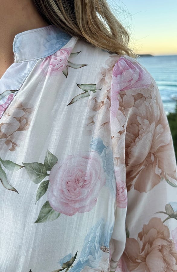 Elegante Jurk Bloemenprint Beige – jurken, foto 5