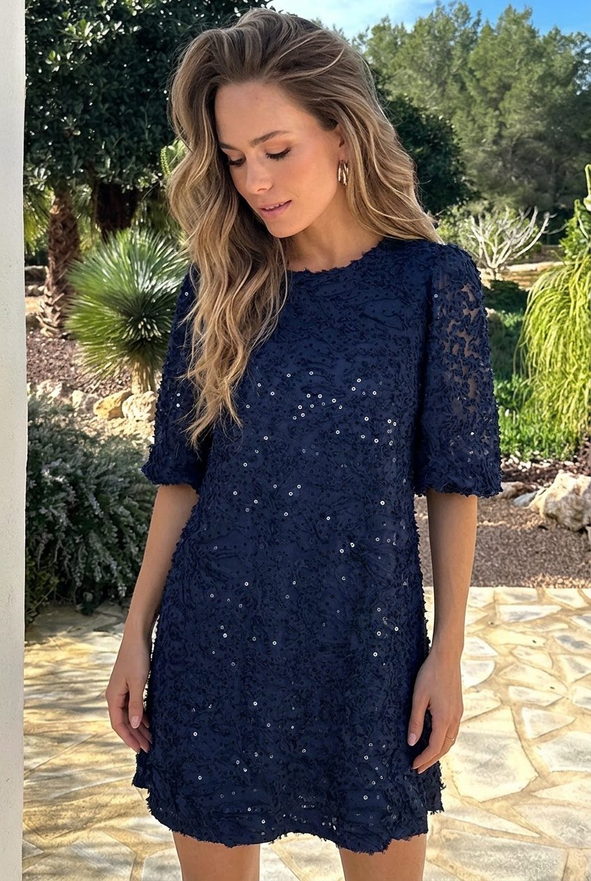 Exclusive Pofmouw Pailletten Jurk Marine
