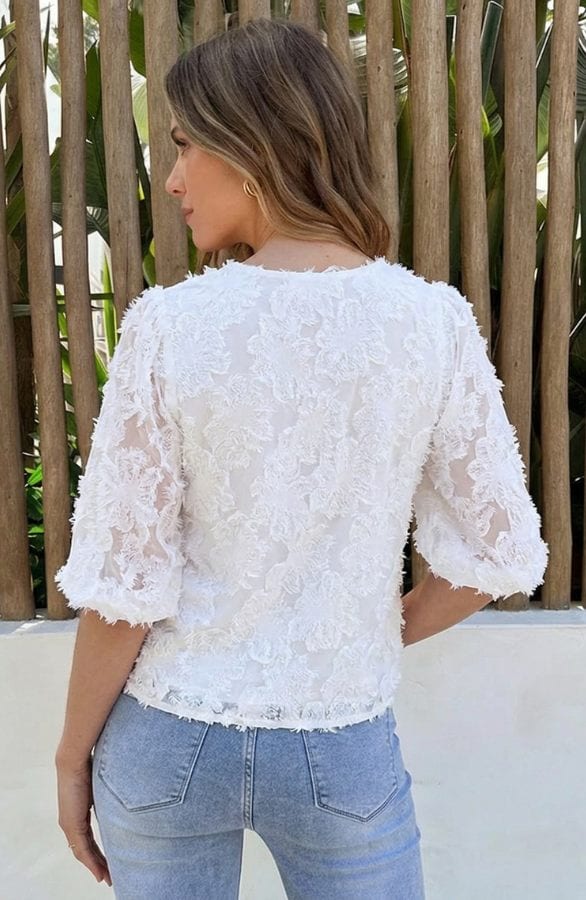 Fringes Pofmouwen Top Ecru – blouses, foto 3