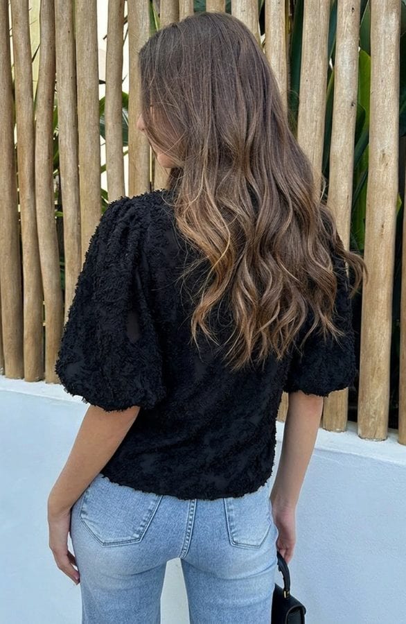 Fringes Pofmouwen Top Zwart – tops, foto 3