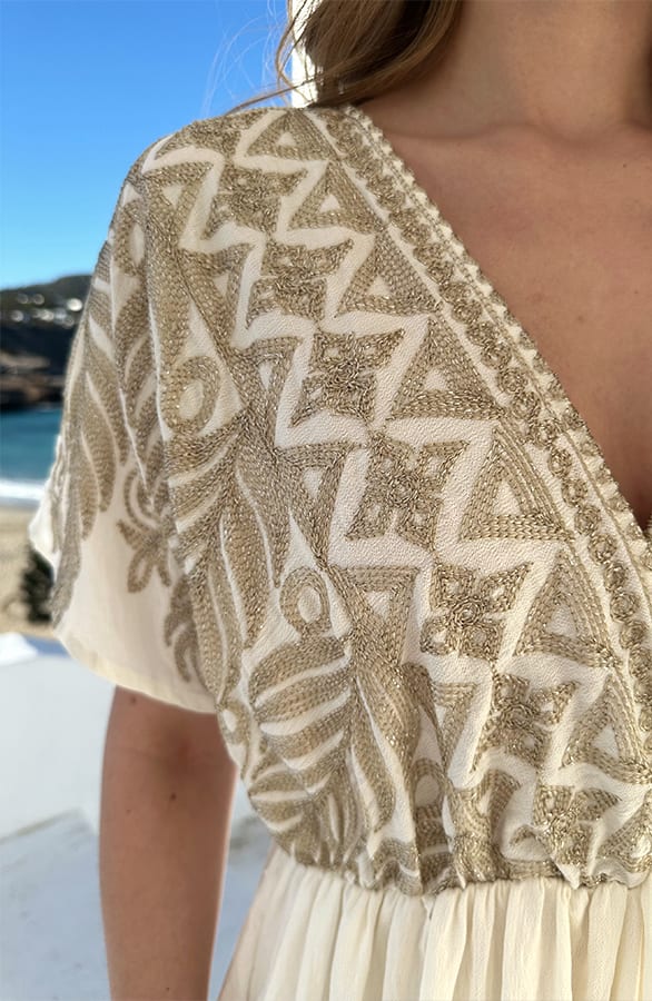 Geborduurde Midi Zomerjurk Dames Goud – jurken, foto 3