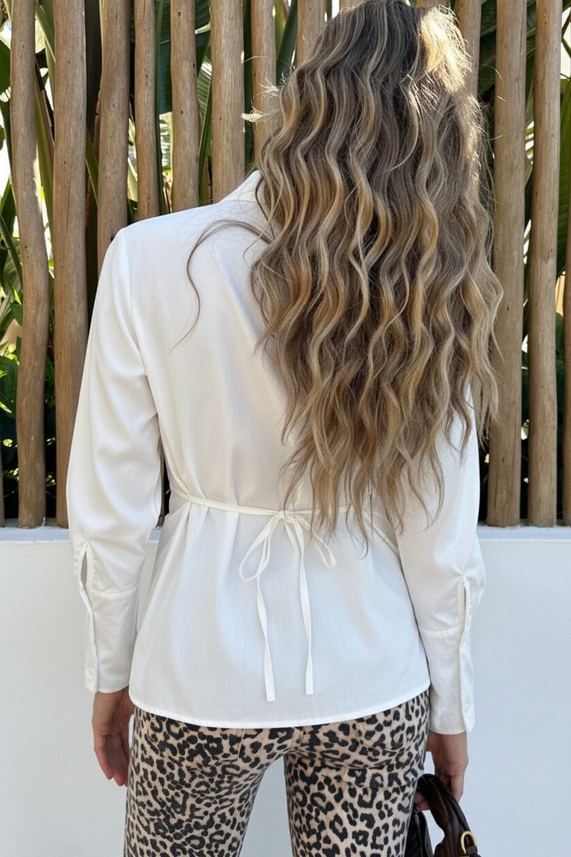 Katoenen Strik Blouse Ecru – blouses, foto 4