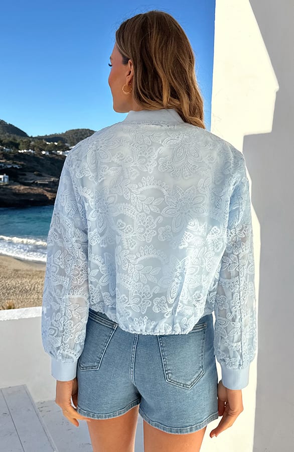 Lace Bomber Jacket Light Blue – jassen, foto 4