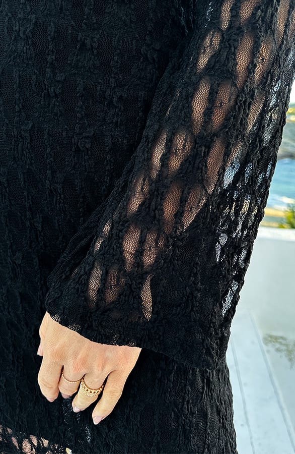 Lace Flared Mouwen Jurk Zwart – jurken, foto 5