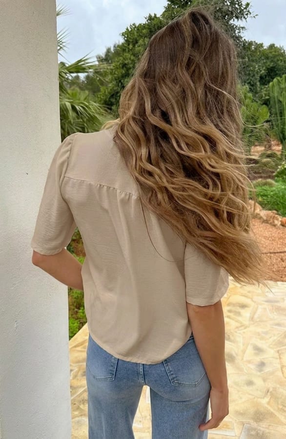 Lilly V-hals Wijde Mouw Top Beige – tops, foto 3
