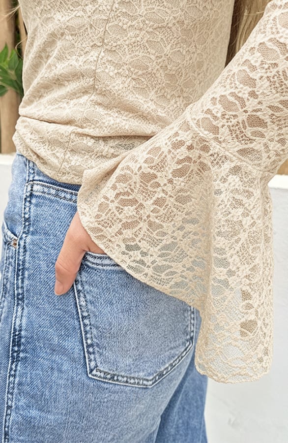 Long Sleeve Lace Top Beige, Tops, Foto 6