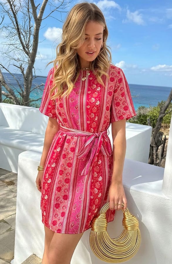 Loose Fit Jurk Satin Print Rood Roze – jurken, foto 2