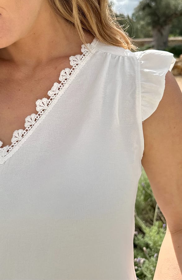 Lovely Lace V-Hals Top Ecru – tops, foto 4
